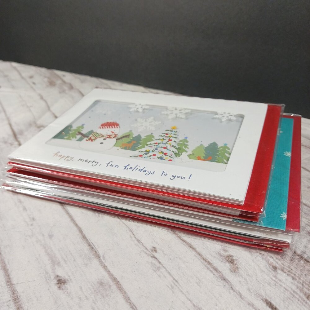 Papyrus Christmas Cards 6pc Snowman Penguins Ornament Wood Laser Cut Nativity